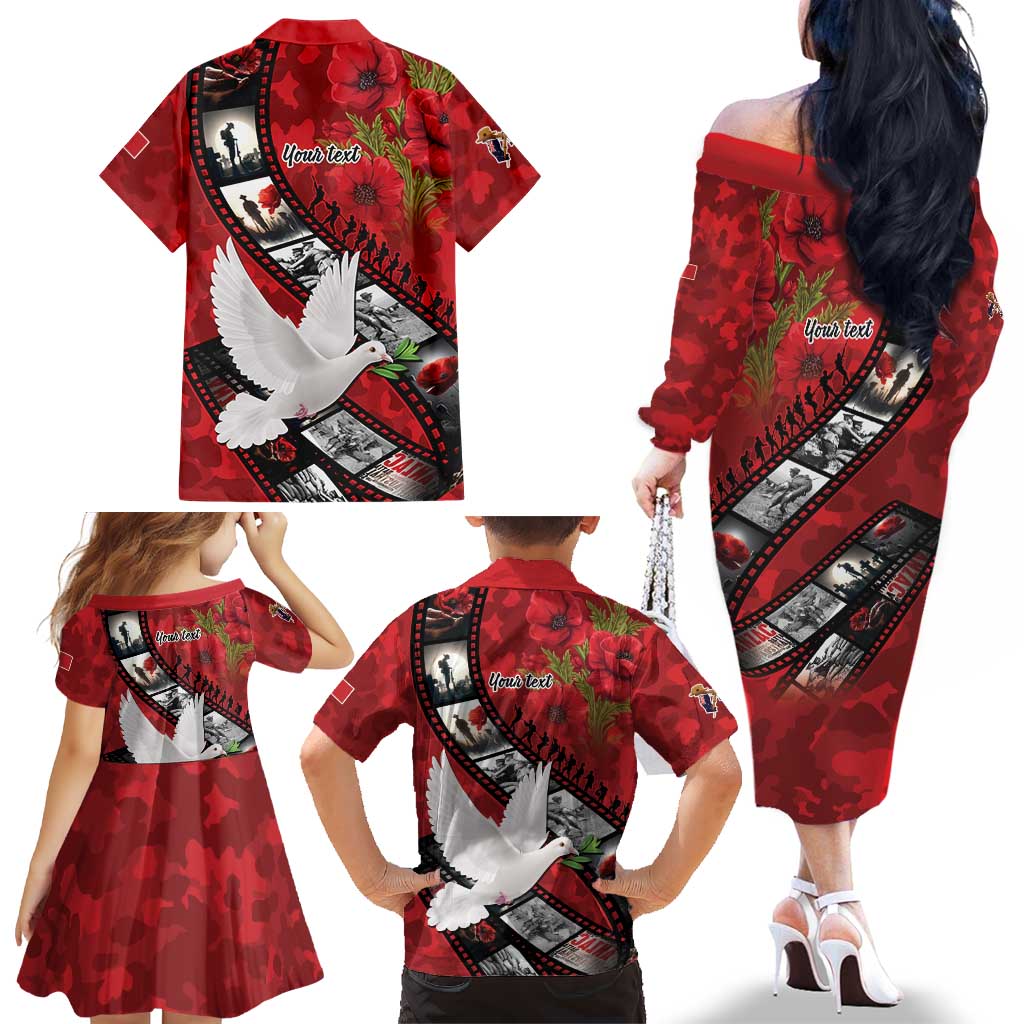 Personalised Tonga ANZAC 1915-2026 Filmstrip Family Matching Off The Shoulder Long Sleeve Dress and Hawaiian Shirt Lest We Forget 25 April