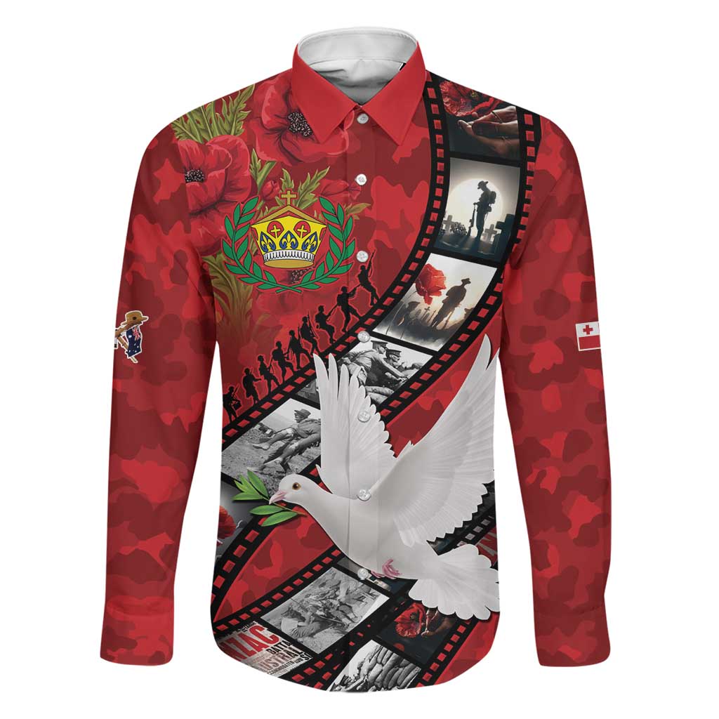 Personalised Tonga ANZAC 1915-2026 Filmstrip Family Matching Off The Shoulder Long Sleeve Dress and Hawaiian Shirt Lest We Forget 25 April