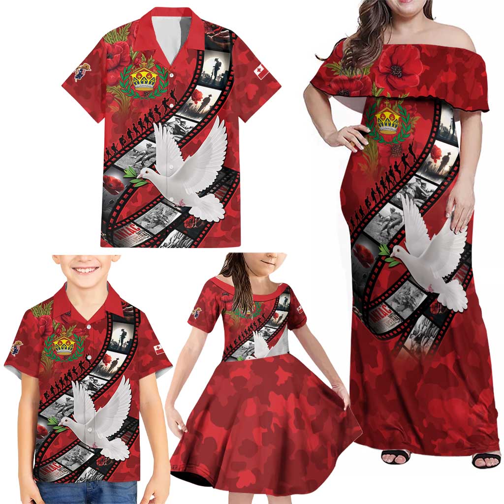 Personalised Tonga ANZAC 1915-2026 Filmstrip Family Matching Off Shoulder Maxi Dress and Hawaiian Shirt Lest We Forget 25 April