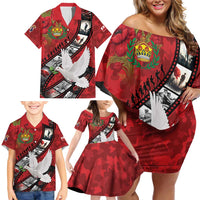 Personalised Tonga ANZAC 1915-2026 Filmstrip Family Matching Off Shoulder Short Dress and Hawaiian Shirt Lest We Forget 25 April