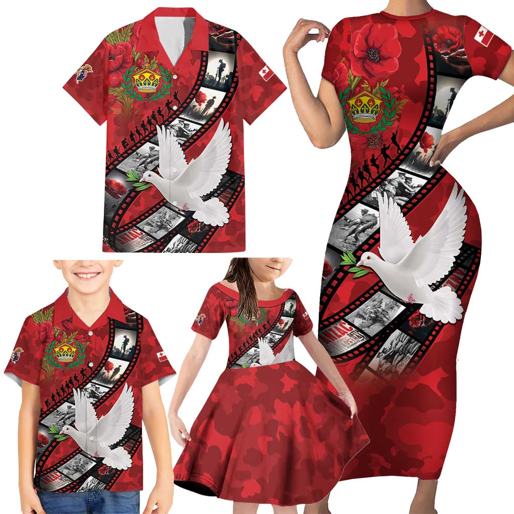 Personalised Tonga ANZAC 1915-2026 Filmstrip Family Matching Short Sleeve Bodycon Dress and Hawaiian Shirt Lest We Forget 25 April