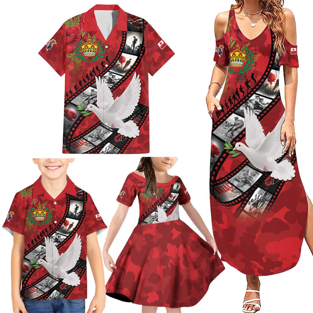 Personalised Tonga ANZAC 1915-2026 Filmstrip Family Matching Summer Maxi Dress and Hawaiian Shirt Lest We Forget 25 April