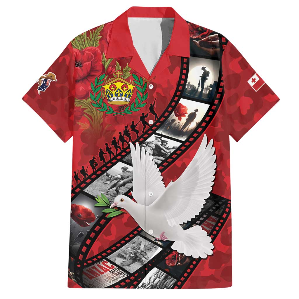 Personalised Tonga ANZAC 1915-2026 Filmstrip Hawaiian Shirt Lest We Forget 25 April LT9 Red - Polynesian Pride