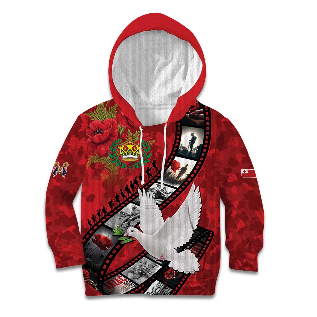 Personalised Tonga ANZAC 1915-2026 Filmstrip Kid Hoodie Lest We Forget 25 April LT9 Hoodie Red - Polynesian Pride