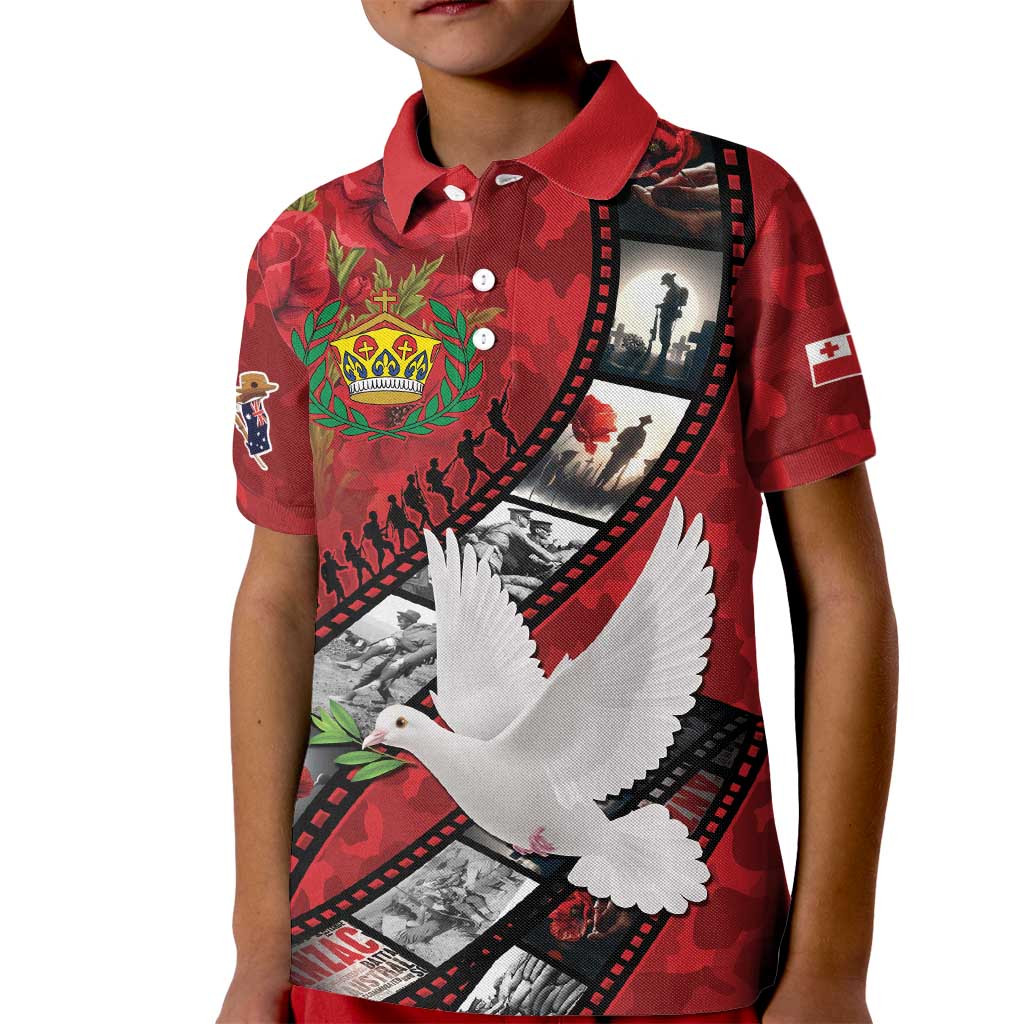 Personalised Tonga ANZAC 1915-2026 Filmstrip Kid Polo Shirt Lest We Forget 25 April