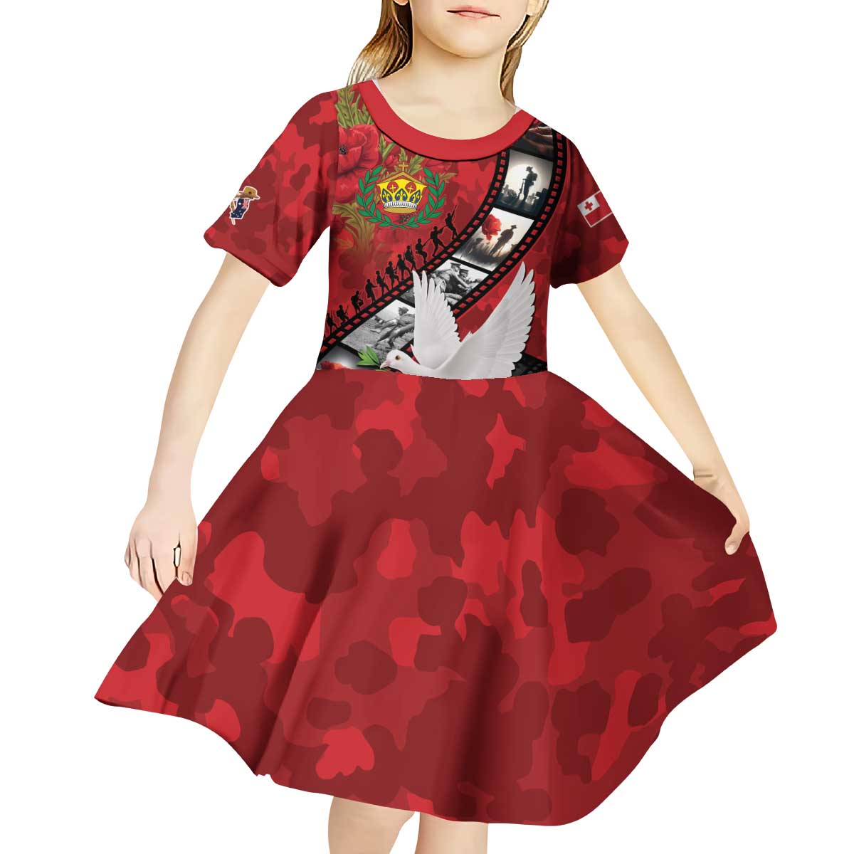 Personalised Tonga ANZAC 1915-2026 Filmstrip Kid Short Sleeve Dress Lest We Forget 25 April