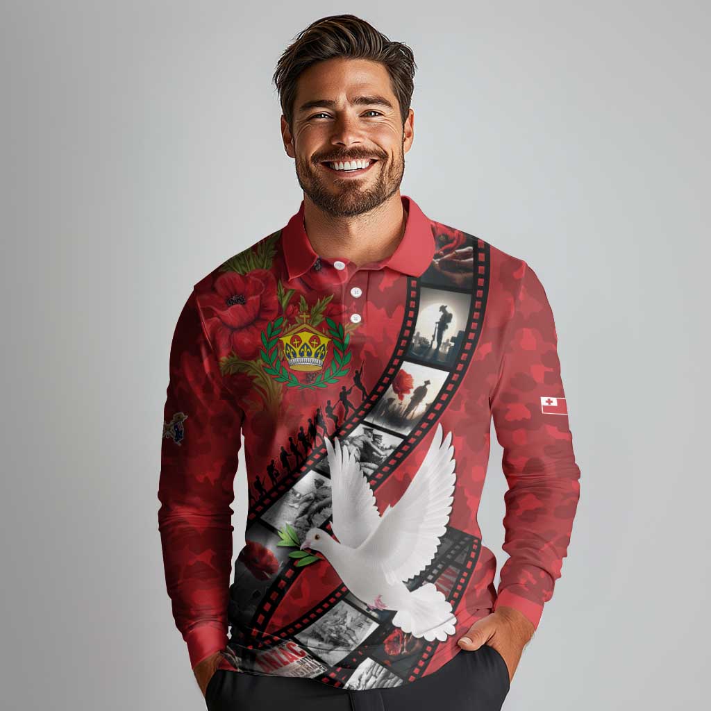 Personalised Tonga ANZAC 1915-2026 Filmstrip Long Sleeve Polo Shirt Lest We Forget 25 April