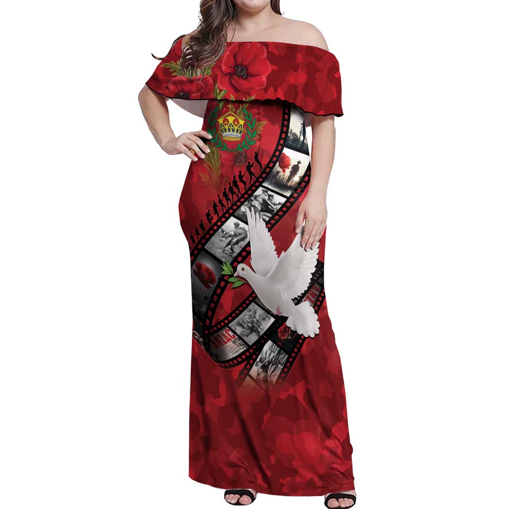 Personalised Tonga ANZAC 1915-2026 Filmstrip Off Shoulder Maxi Dress Lest We Forget 25 April