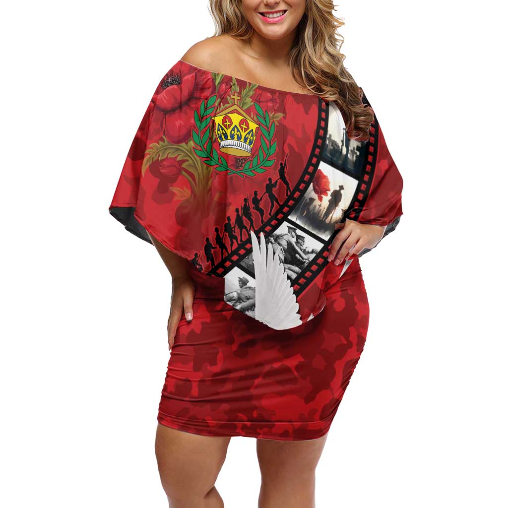 Personalised Tonga ANZAC 1915-2026 Filmstrip Off Shoulder Short Dress Lest We Forget 25 April