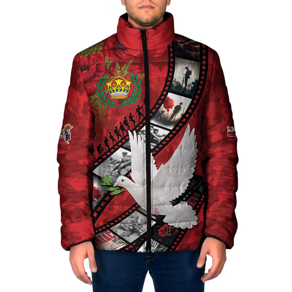 Personalised Tonga ANZAC 1915-2026 Filmstrip Padded Jacket Lest We Forget 25 April