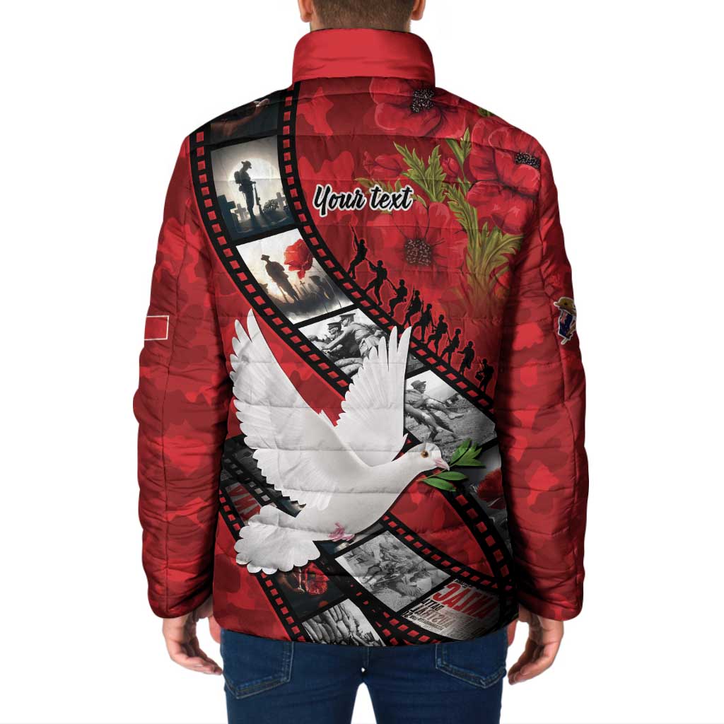 Personalised Tonga ANZAC 1915-2026 Filmstrip Padded Jacket Lest We Forget 25 April