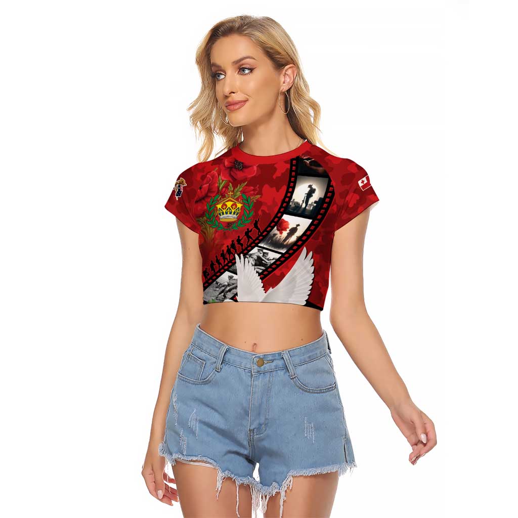 Personalised Tonga ANZAC 1915-2026 Filmstrip Raglan Cropped T Shirt Lest We Forget 25 April