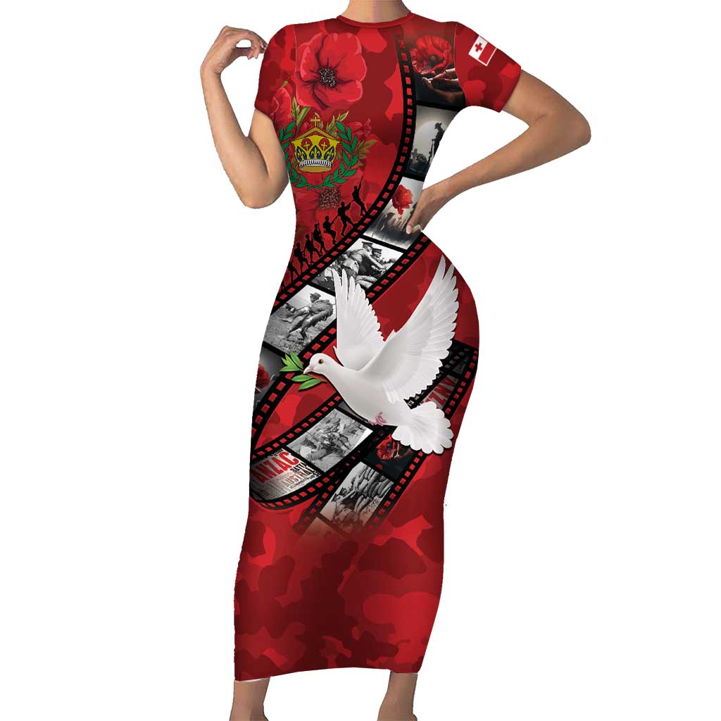 Personalised Tonga ANZAC 1915-2026 Filmstrip Short Sleeve Bodycon Dress Lest We Forget 25 April