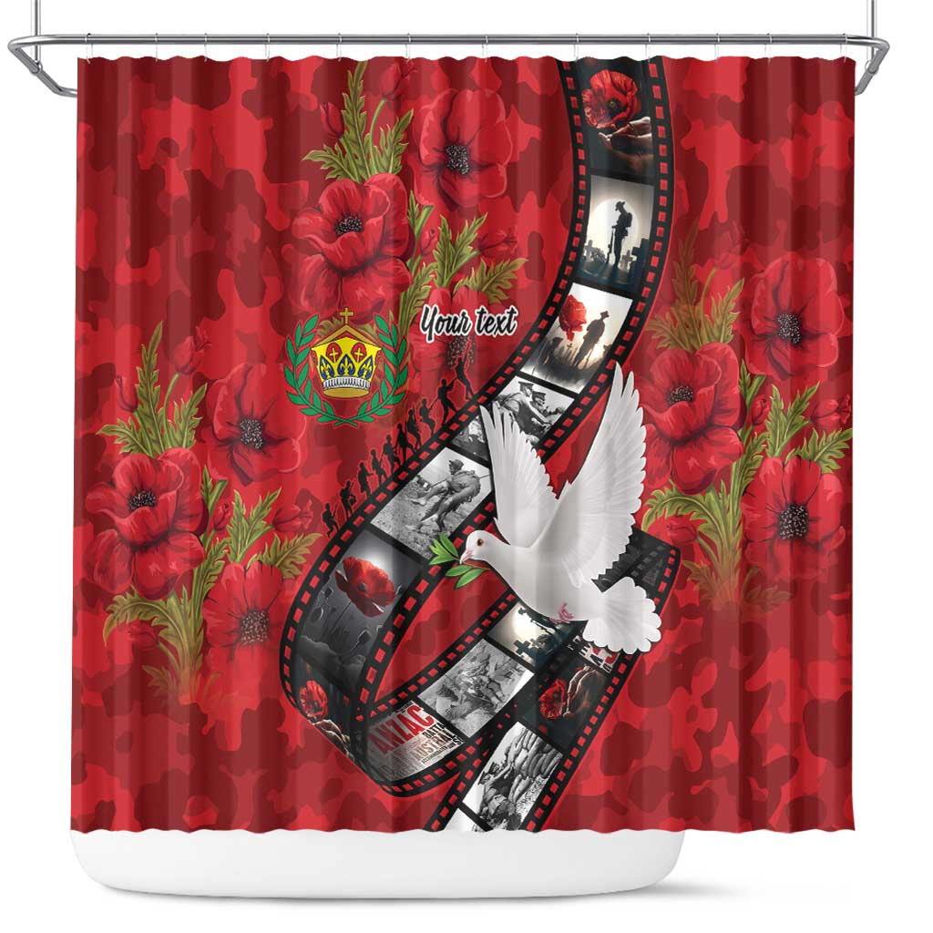 Personalised Tonga ANZAC 1915-2026 Filmstrip Shower Curtain Lest We Forget 25 April