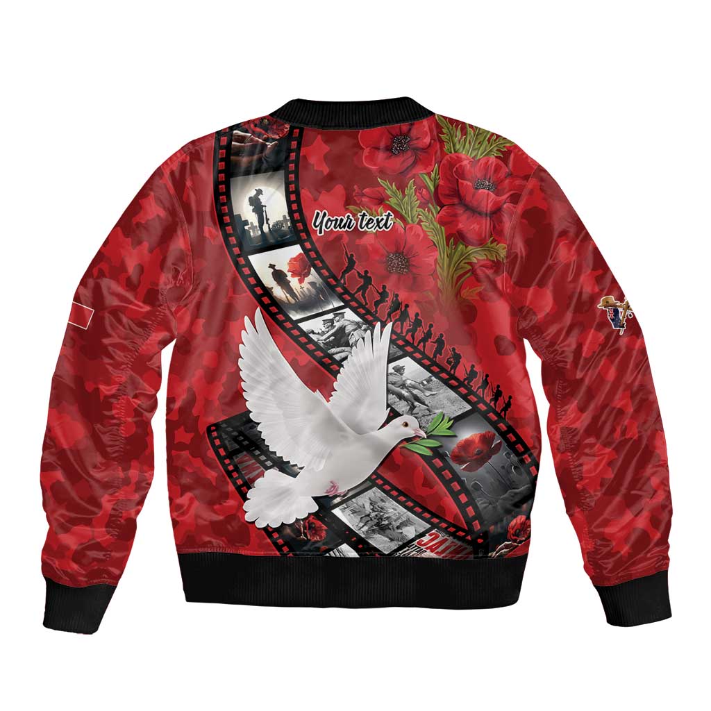 Personalised Tonga ANZAC 1915-2026 Filmstrip Sleeve Zip Bomber Jacket Lest We Forget 25 April LT9 - Polynesian Pride