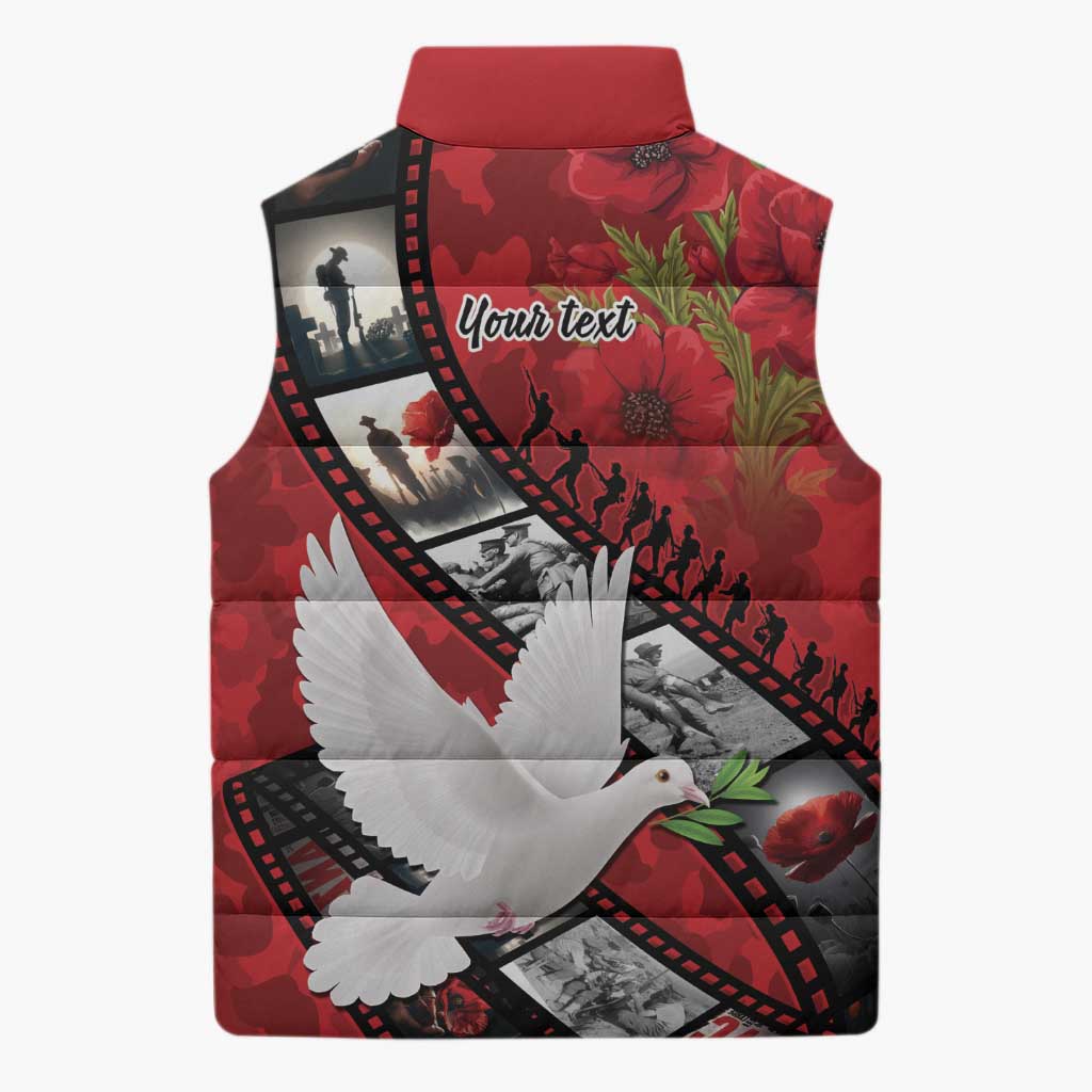 Personalised Tonga ANZAC 1915-2026 Filmstrip Sleeveless Puffer Jacket Lest We Forget 25 April