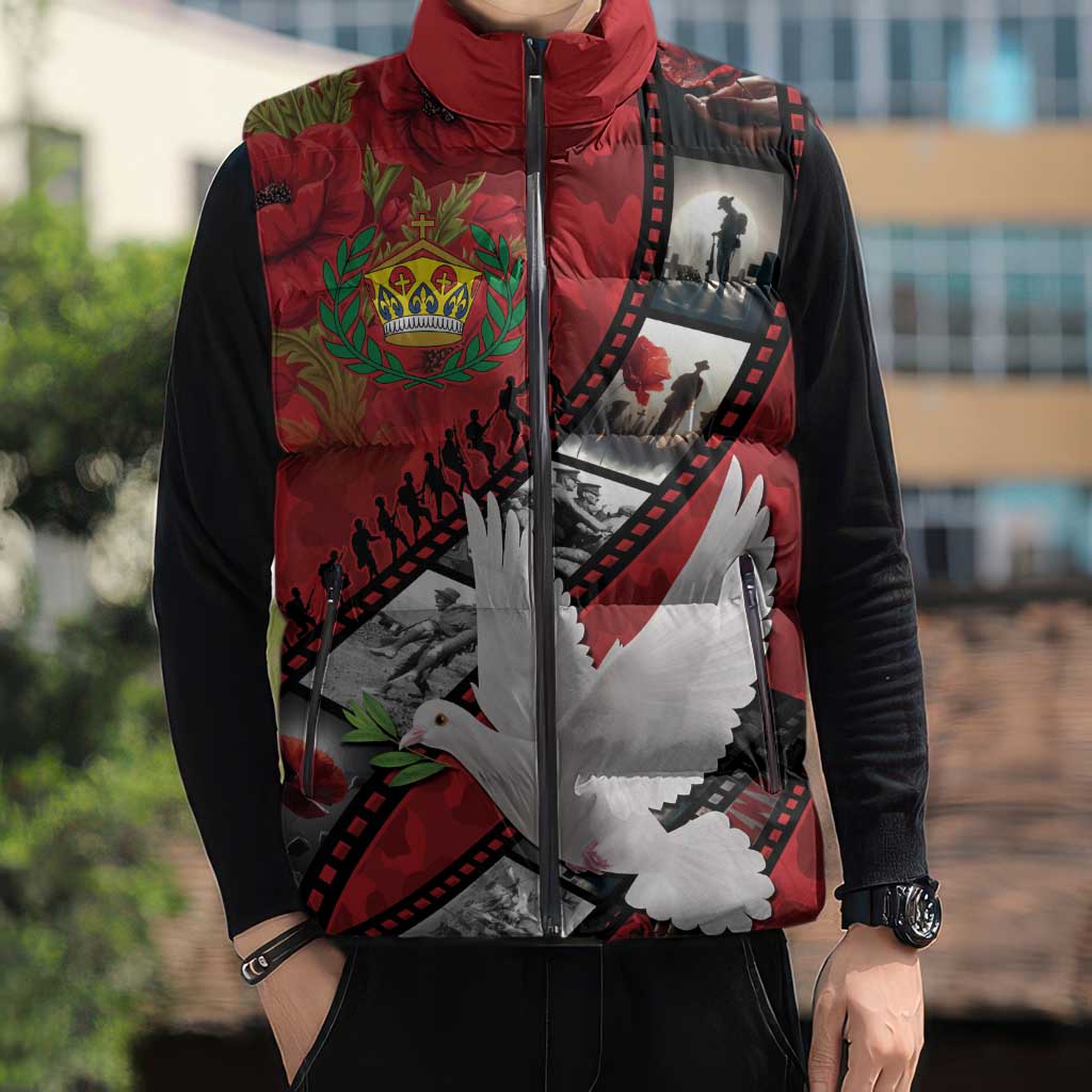 Personalised Tonga ANZAC 1915-2026 Filmstrip Sleeveless Puffer Jacket Lest We Forget 25 April