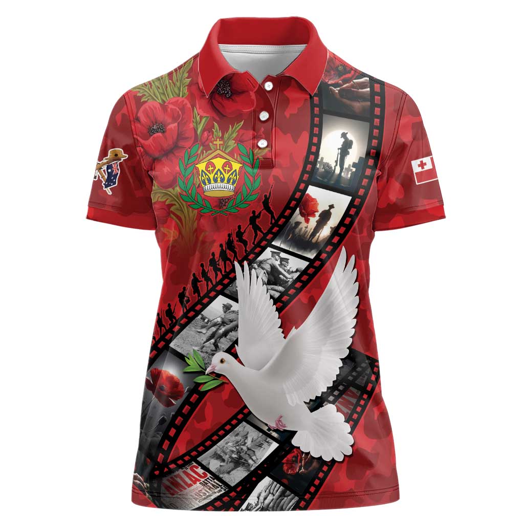 Personalised Tonga ANZAC 1915-2026 Filmstrip Women Polo Shirt Lest We Forget 25 April