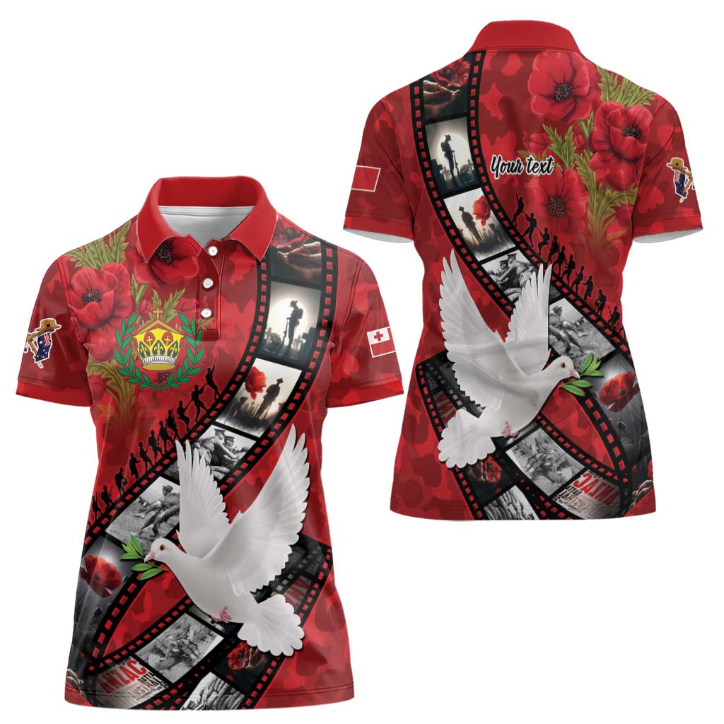 Personalised Tonga ANZAC 1915-2026 Filmstrip Women Polo Shirt Lest We Forget 25 April