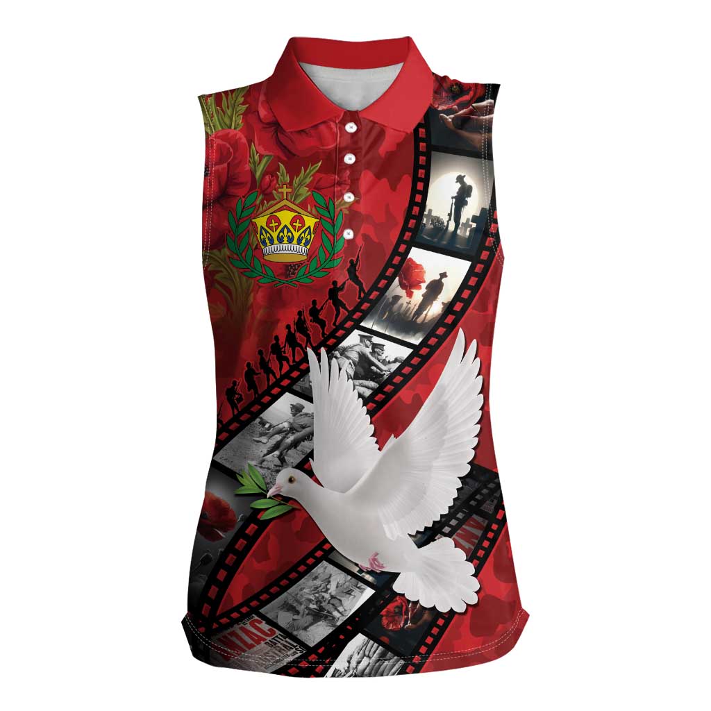 Personalised Tonga ANZAC 1915-2026 Filmstrip Women Sleeveless Polo Shirt Lest We Forget 25 April