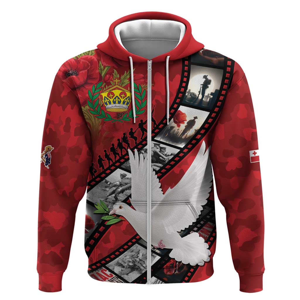 Personalised Tonga ANZAC 1915-2026 Filmstrip Zip Hoodie Lest We Forget 25 April