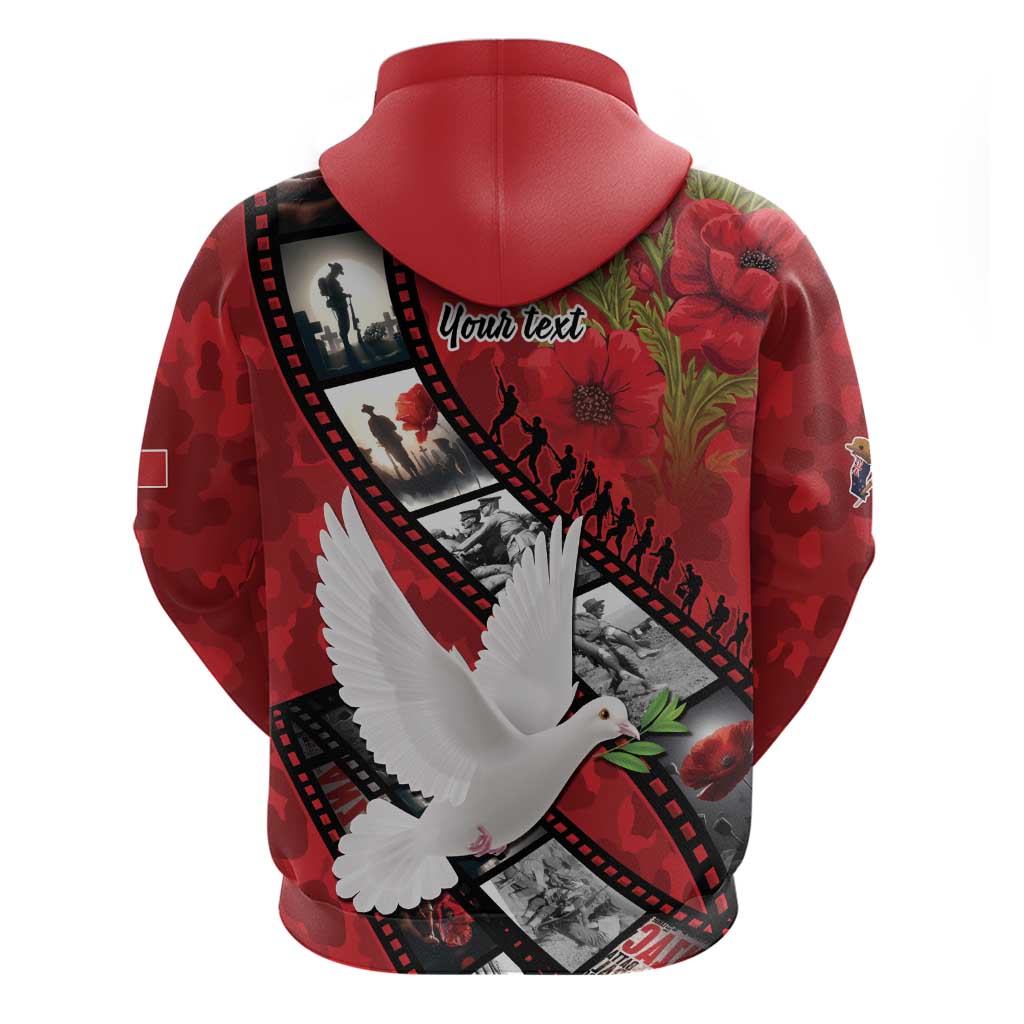 Personalised Tonga ANZAC 1915-2026 Filmstrip Zip Hoodie Lest We Forget 25 April LT9 - Polynesian Pride