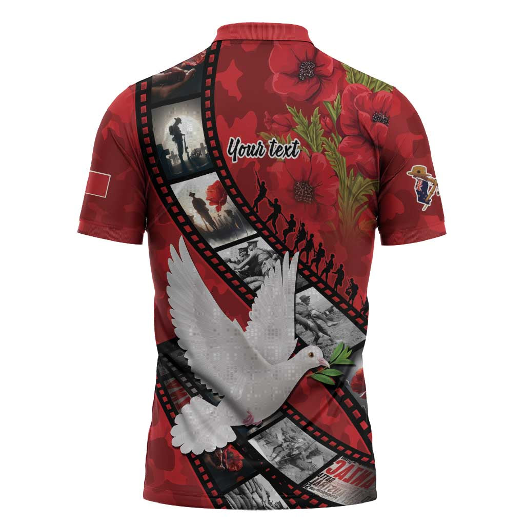 Personalised Tonga ANZAC 1915-2026 Filmstrip Zipper Polo Shirt Lest We Forget 25 April