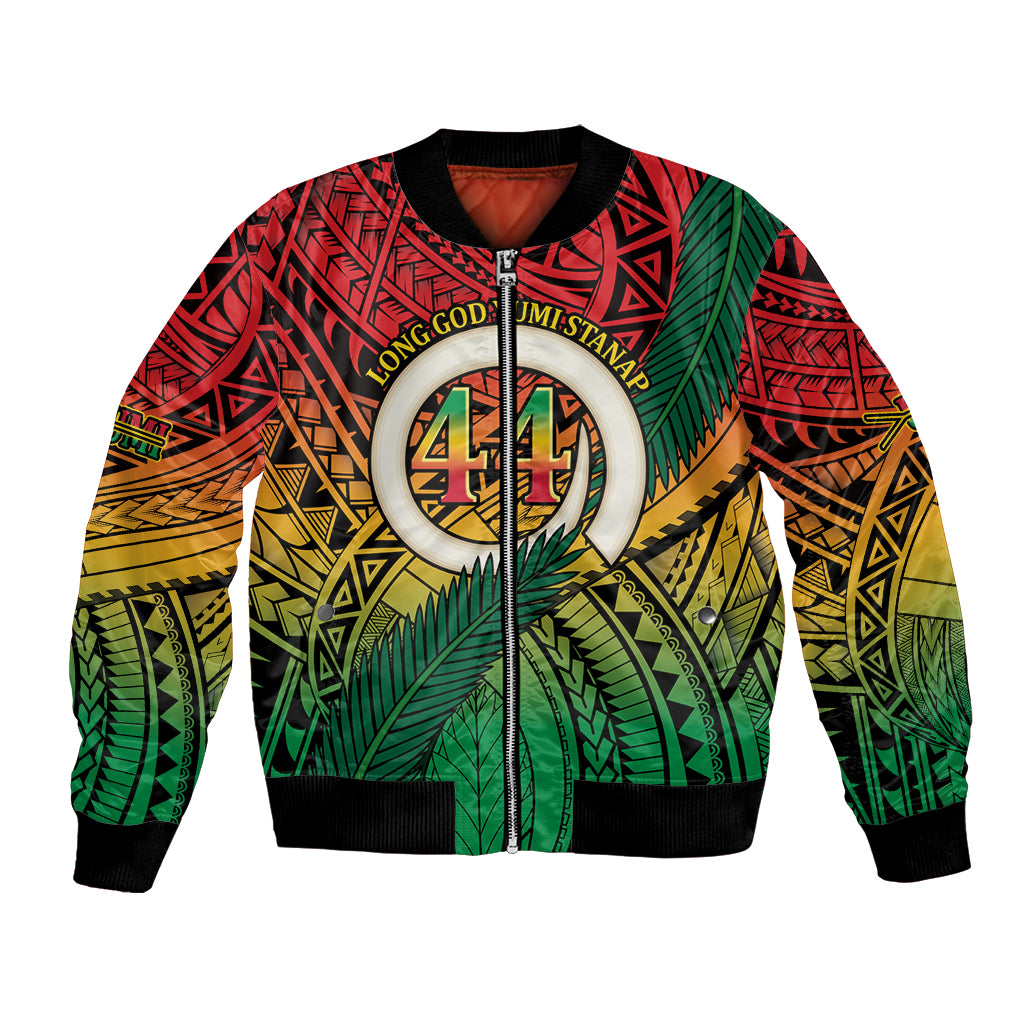 Personalised Vanuatu Yumi 44th Indipendens Dei Bomber Jacket Vanuatuan Broad Tusk with Polynesian Tribal LT9 Unisex Reggae - Polynesian Pride
