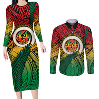Personalised Vanuatu Yumi 44th Indipendens Dei Couples Matching Long Sleeve Bodycon Dress and Long Sleeve Button Shirt Vanuatuan Broad Tusk with Polynesian Tribal