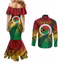 Personalised Vanuatu Yumi 44th Indipendens Dei Couples Matching Mermaid Dress and Long Sleeve Button Shirt Vanuatuan Broad Tusk with Polynesian Tribal