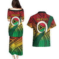 Personalised Vanuatu Yumi 44th Indipendens Dei Couples Matching Puletasi and Hawaiian Shirt Vanuatuan Broad Tusk with Polynesian Tribal