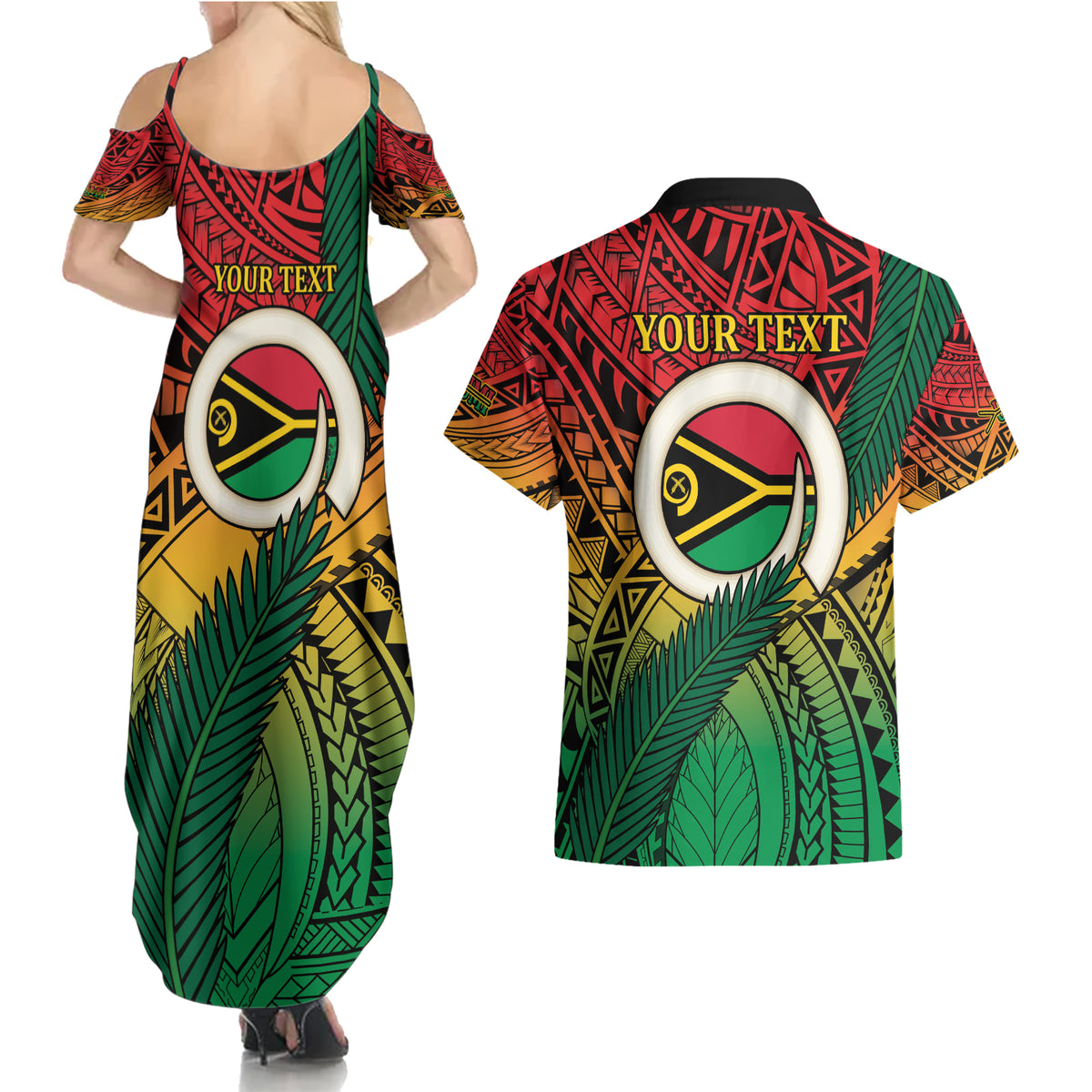 Personalised Vanuatu Yumi 44th Indipendens Dei Couples Matching Summer Maxi Dress and Hawaiian Shirt Vanuatuan Broad Tusk with Polynesian Tribal