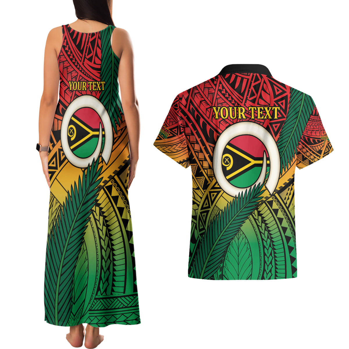 Personalised Vanuatu Yumi 44th Indipendens Dei Couples Matching Tank Maxi Dress and Hawaiian Shirt Vanuatuan Broad Tusk with Polynesian Tribal