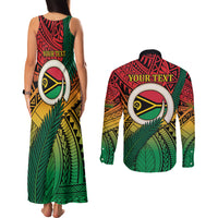 Personalised Vanuatu Yumi 44th Indipendens Dei Couples Matching Tank Maxi Dress and Long Sleeve Button Shirt Vanuatuan Broad Tusk with Polynesian Tribal