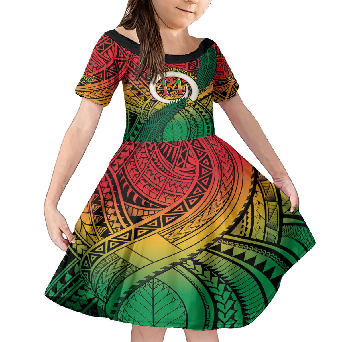 Personalised Vanuatu Yumi 44th Indipendens Dei Family Matching Puletasi and Hawaiian Shirt Vanuatuan Broad Tusk with Polynesian Tribal LT9 Daughter's Dress Reggae - Polynesian Pride