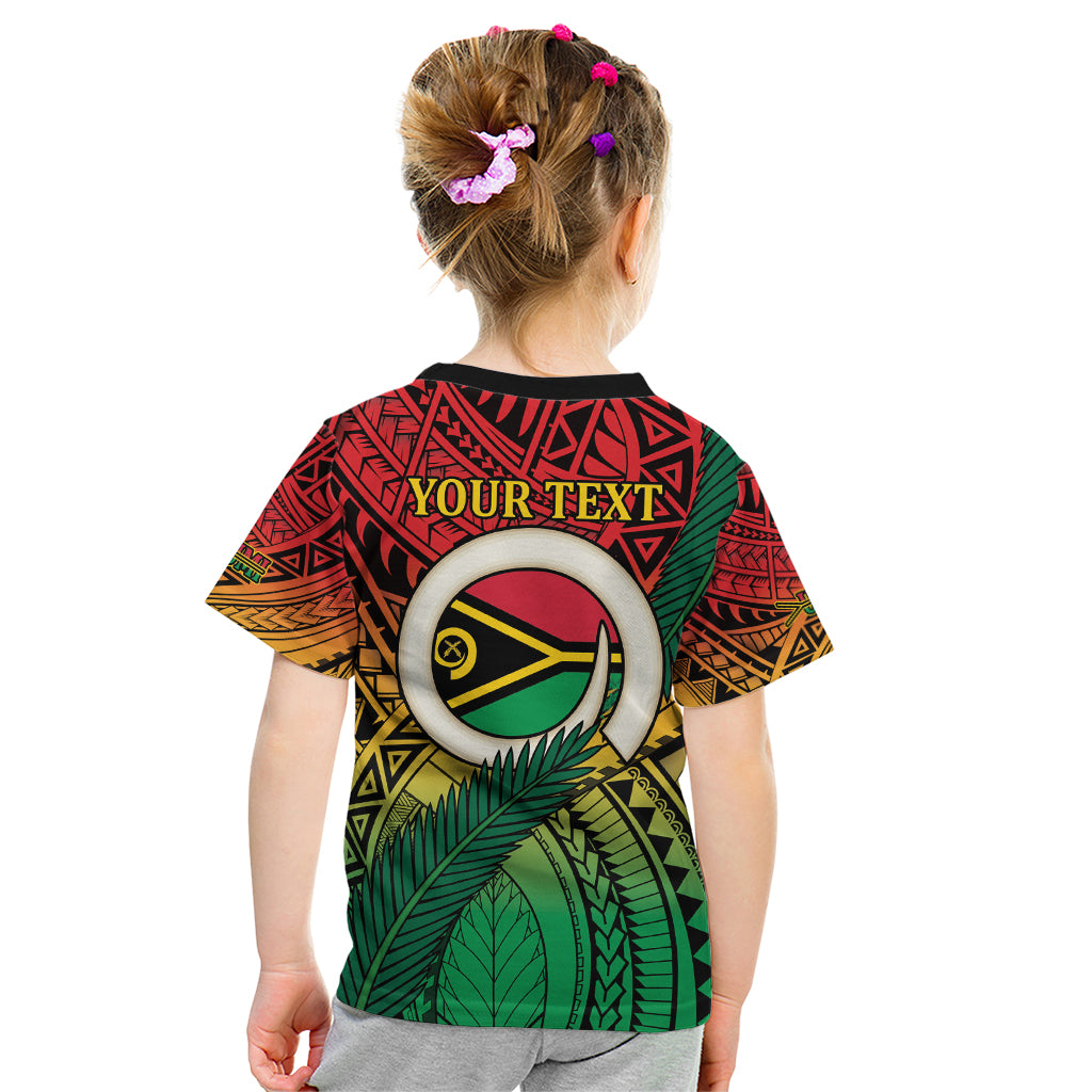 Personalised Vanuatu Yumi 44th Indipendens Dei Kid T Shirt Vanuatuan Broad Tusk with Polynesian Tribal