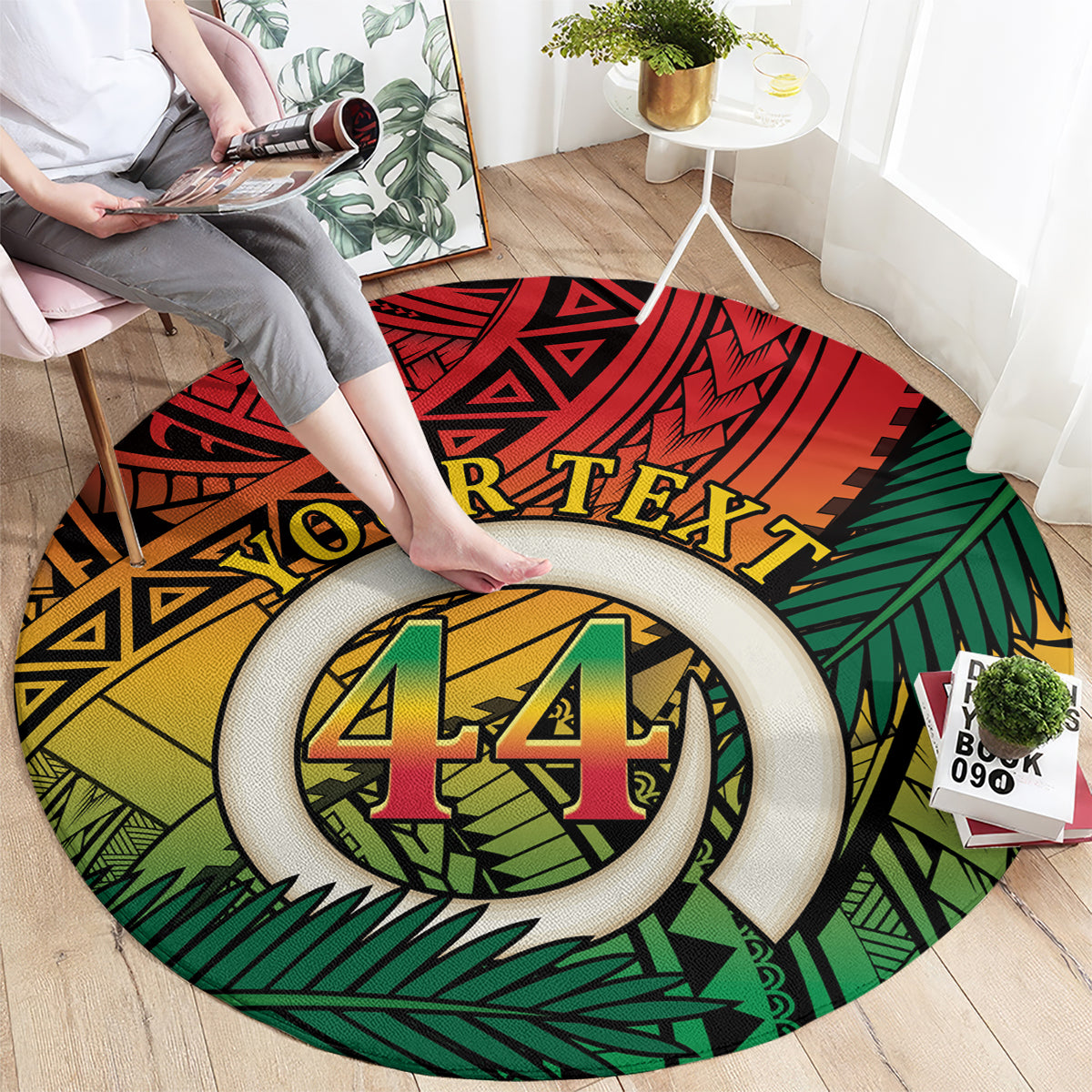 Personalised Vanuatu Yumi 44th Indipendens Dei Round Carpet Vanuatuan Broad Tusk with Polynesian Tribal LT9 - Polynesian Pride