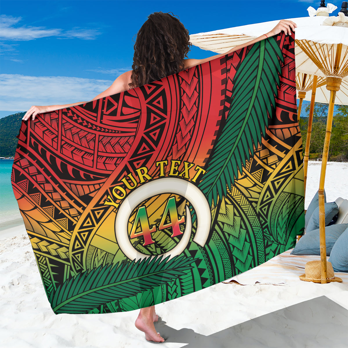 Personalised Vanuatu Yumi 44th Indipendens Dei Sarong Vanuatuan Broad Tusk with Polynesian Tribal LT9 One Size 44 x 66 inches Reggae - Polynesian Pride