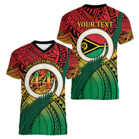 Personalised Vanuatu Yumi 44th Indipendens Dei Women V Neck T Shirt Vanuatuan Broad Tusk with Polynesian Tribal