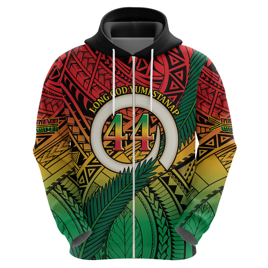 Personalised Vanuatu Yumi 44th Indipendens Dei Zip Hoodie Vanuatuan Broad Tusk with Polynesian Tribal
