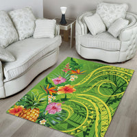 Polynesian Tribal Flower Tattoo Area Rug Special Lime Green Vibe