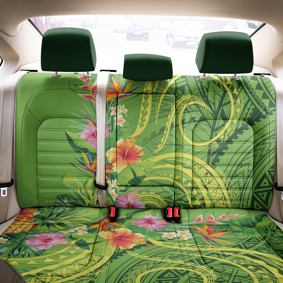 Polynesian Tribal Flower Tattoo Back Car Seat Cover Special Lime Green Vibe LT9 - Polynesian Pride