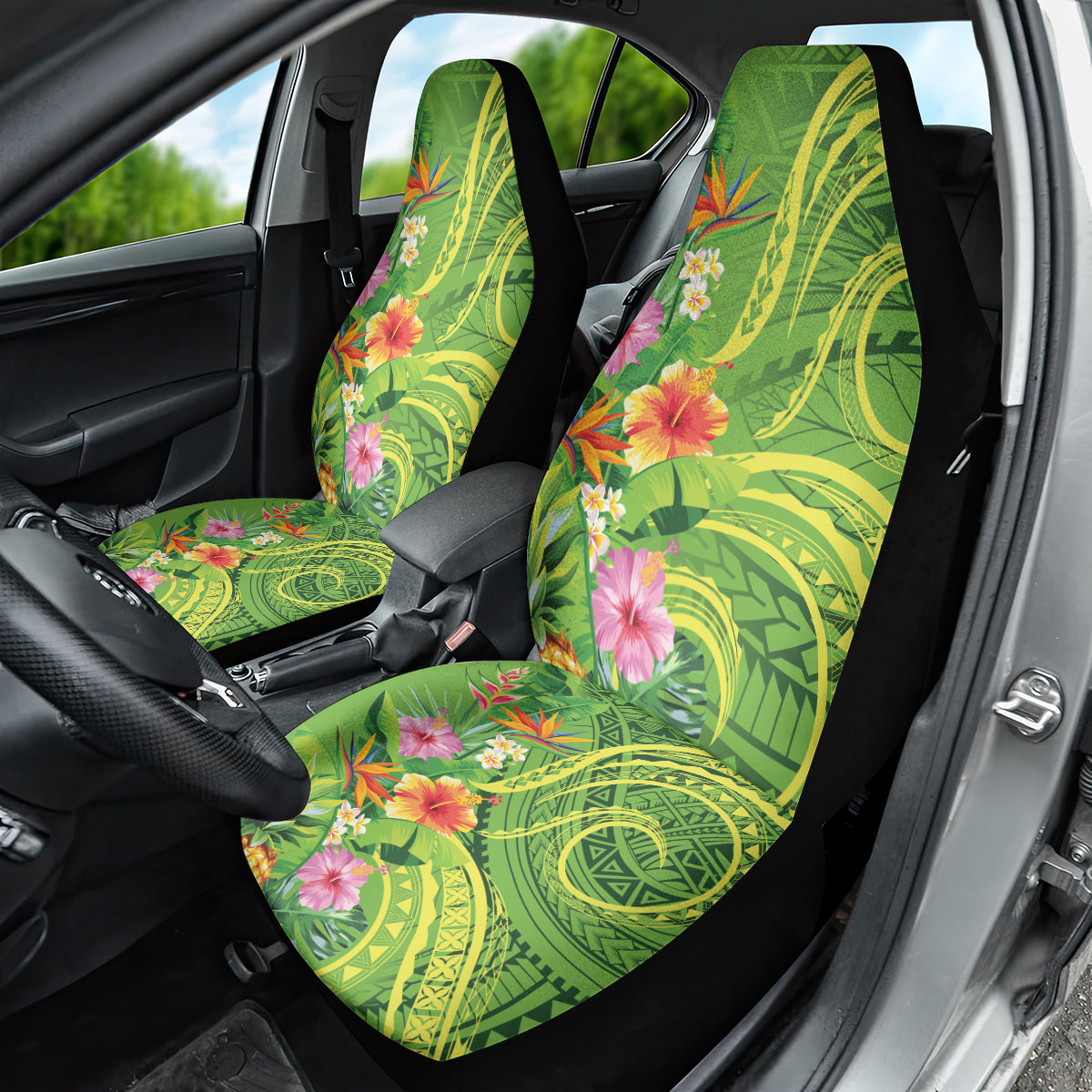 Polynesian Tribal Flower Tattoo Car Seat Cover Special Lime Green Vibe