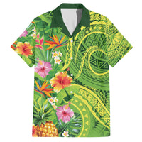 Polynesian Tribal Flower Tattoo Family Matching Off Shoulder Short Dress and Hawaiian Shirt Special Lime Green Vibe