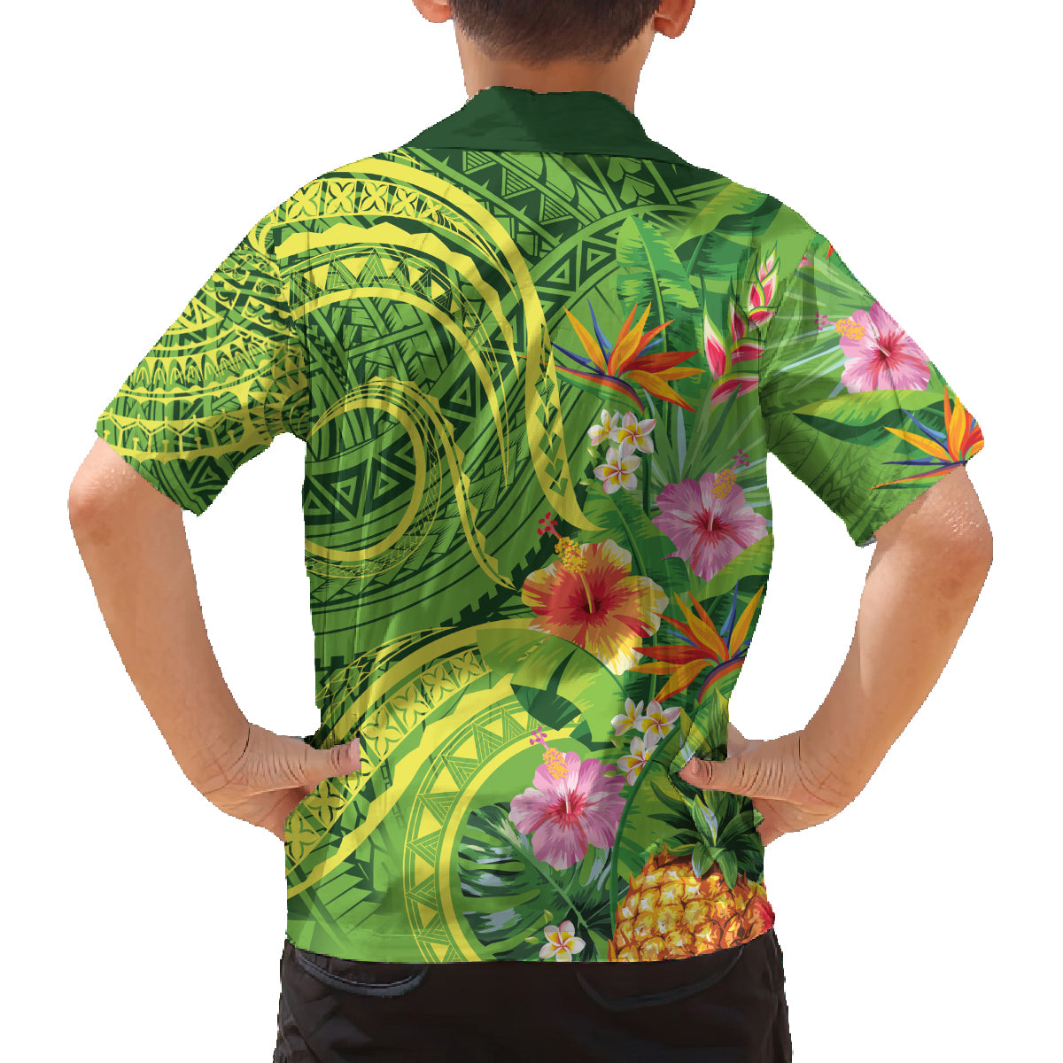 Polynesian Tribal Flower Tattoo Family Matching Puletasi and Hawaiian Shirt Special Lime Green Vibe LT9 - Polynesian Pride