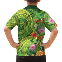 Polynesian Tribal Flower Tattoo Family Matching Puletasi and Hawaiian Shirt Special Lime Green Vibe LT9 - Polynesian Pride