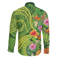 Polynesian Tribal Flower Tattoo Family Matching Puletasi and Hawaiian Shirt Special Lime Green Vibe LT9 - Polynesian Pride