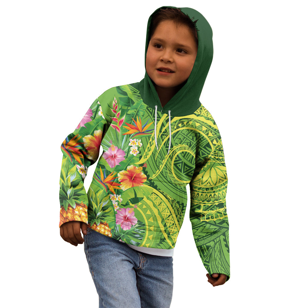 Polynesian Tribal Flower Tattoo Kid Hoodie Special Lime Green Vibe