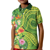 Polynesian Tribal Flower Tattoo Kid Polo Shirt Special Lime Green Vibe
