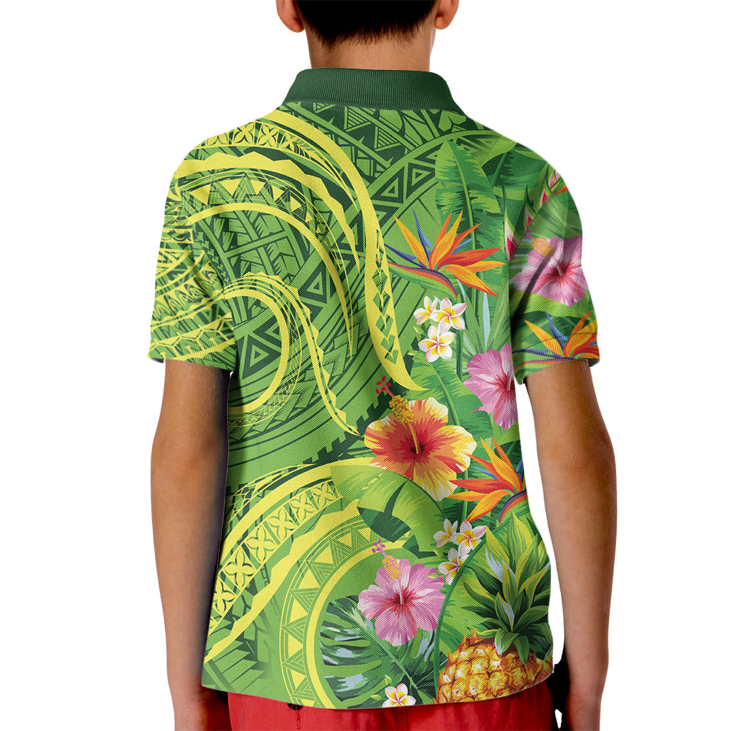 Polynesian Tribal Flower Tattoo Kid Polo Shirt Special Lime Green Vibe